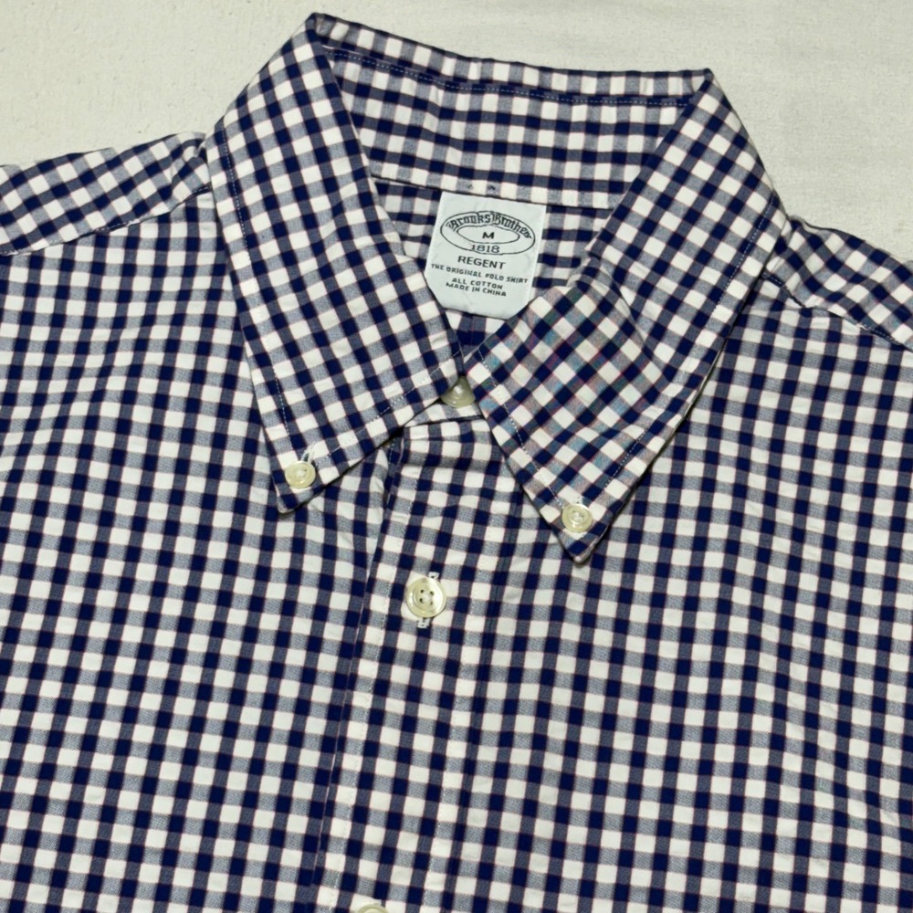 Brooks Brothers Shirt Mens M Seersucker Gingham Regent Short Sleeve Button Down